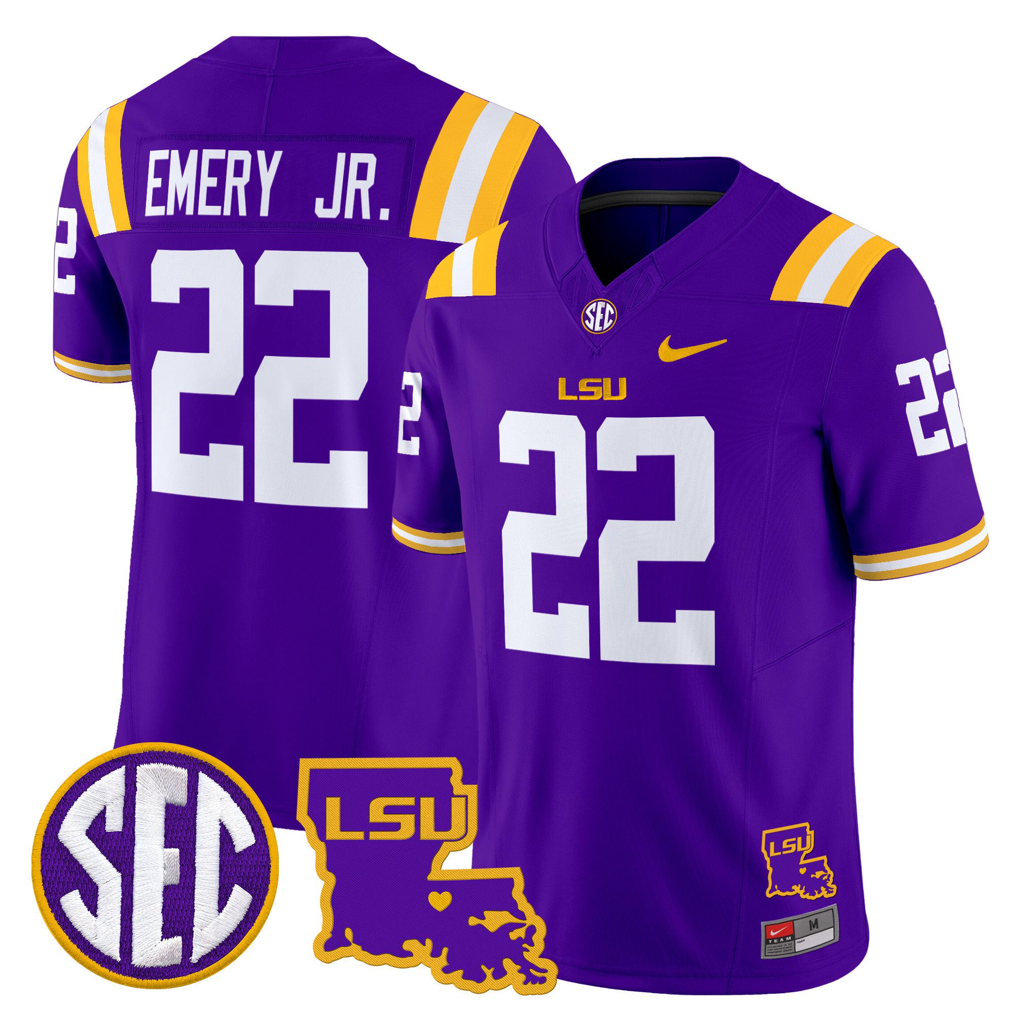 Men LSU Tigers #22 Emery jr Purple 2024 Nike Louisiana Patch Vapor Limited NCAA Jersey style 1
